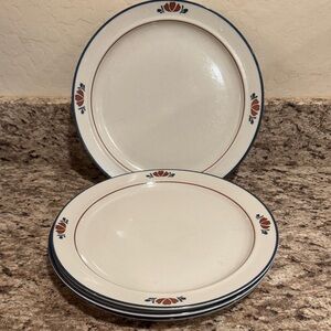 Newport Blue by Japan Dinner Plates with Blue and Rust Floral Trim - Set of 4